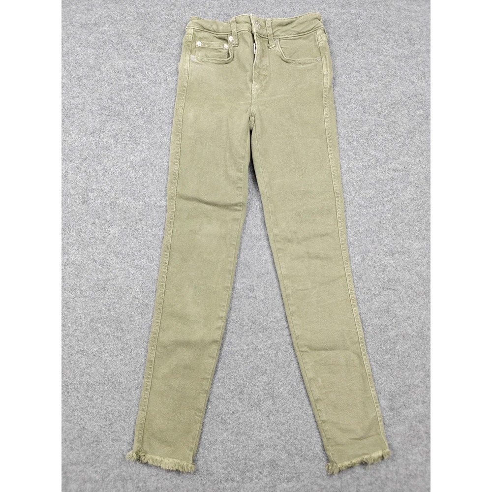 Free People Skinny Jeans Womens 24 Green Med Wash Frayed Hem Stretch Denim